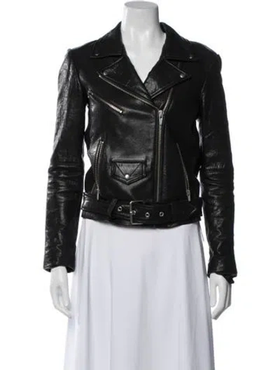 Pre-owned Veda Leather Biker Jacket In Black