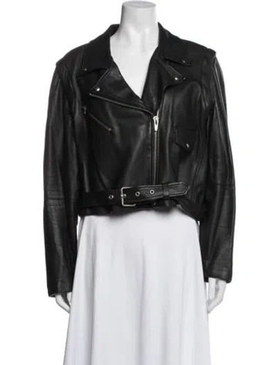 Pre-owned Veda Leather Biker Jacket In Black