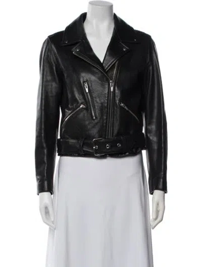 Pre-owned Veda Leather Biker Jacket In Black