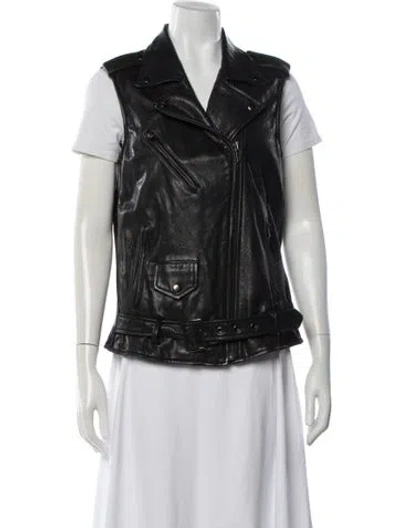 Pre-owned Veda Leather Biker Jacket In Black