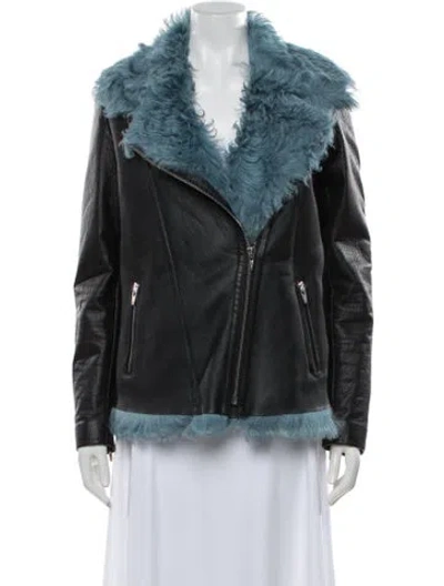 Pre-owned Veda Leather Biker Jacket In Black/blue