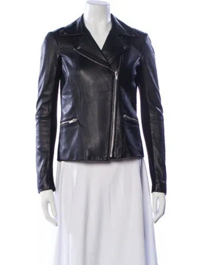 Pre-owned Veda Leather Biker Jacket In Blue