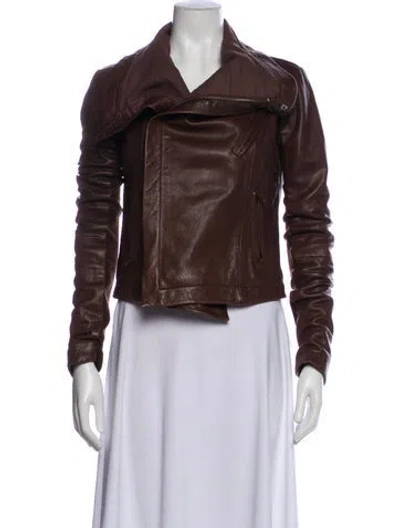 Pre-owned Veda Leather Biker Jacket In Brown