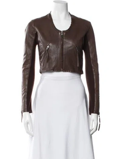 Pre-owned Veda Leather Biker Jacket In Brown