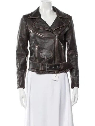Pre-owned Veda Leather Biker Jacket In Brown