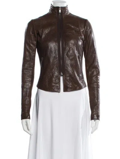 Pre-owned Veda Leather Biker Jacket In Brown