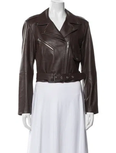 Pre-owned Veda Leather Biker Jacket In Brown