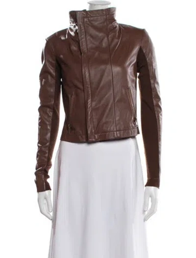 Pre-owned Veda Leather Biker Jacket In Brown