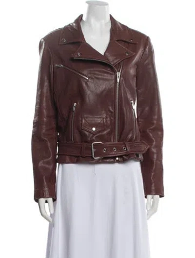 Pre-owned Veda Leather Biker Jacket In Burgundy