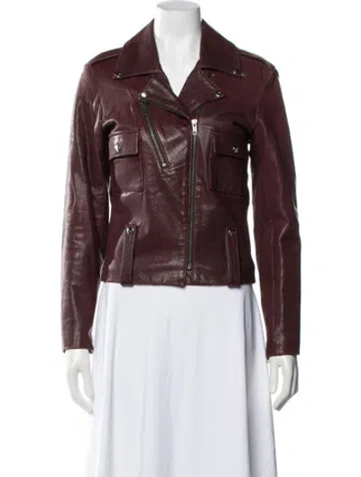 Pre-owned Veda Leather Biker Jacket In Burgundy