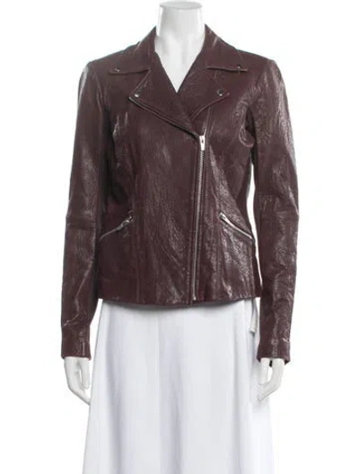 Pre-owned Veda Leather Biker Jacket In Burgundy