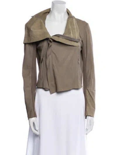 Pre-owned Veda Leather Biker Jacket In Gray