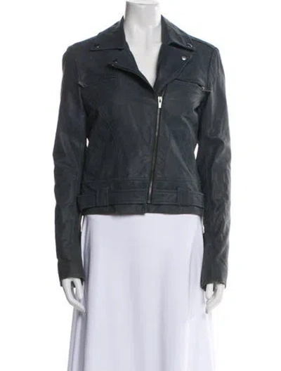 Pre-owned Veda Leather Biker Jacket In Gray