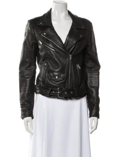 Pre-owned Veda Leather Biker Jacket In Gray