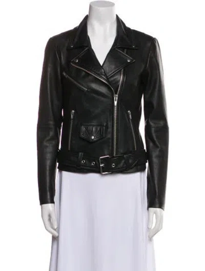 Pre-owned Veda Leather Biker Jacket In Green