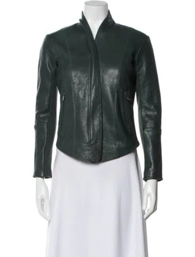 Pre-owned Veda Leather Biker Jacket In Green