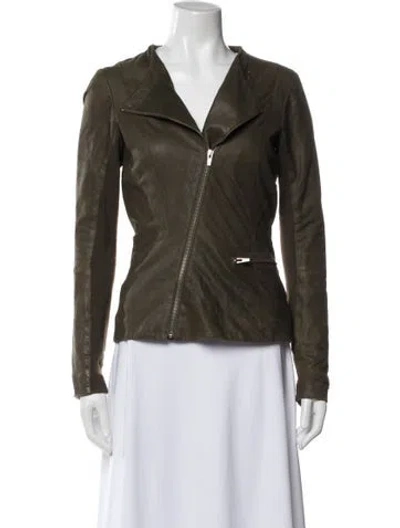Pre-owned Veda Leather Biker Jacket In Green