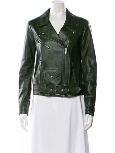 Pre-owned Veda Leather Biker Jacket In Green
