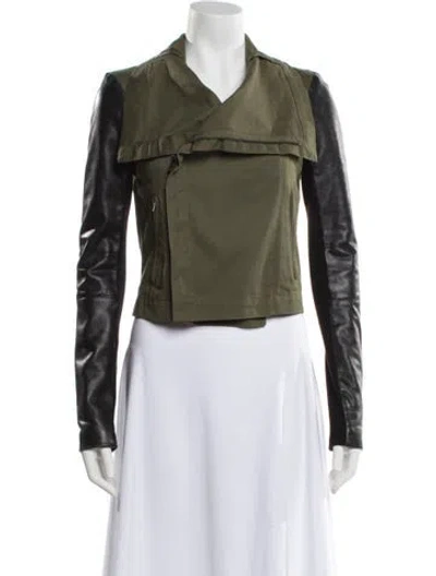 Pre-owned Veda Leather Biker Jacket In Green