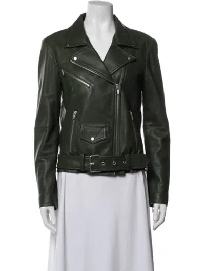 Pre-owned Veda Leather Biker Jacket In Green