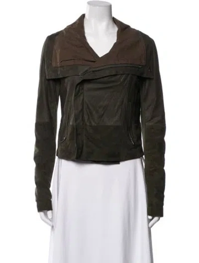 Pre-owned Veda Leather Biker Jacket In Green
