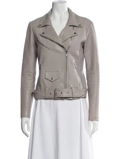 Pre-owned Veda Leather Biker Jacket In Grey