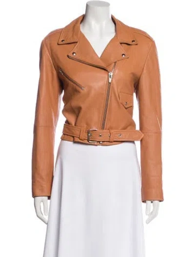 Pre-owned Veda Leather Biker Jacket In Orange