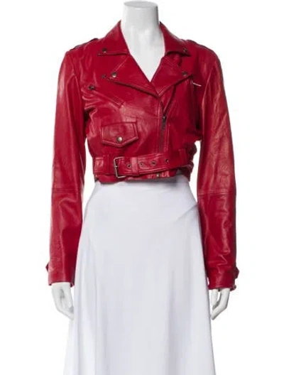 Pre-owned Veda Leather Biker Jacket In Red