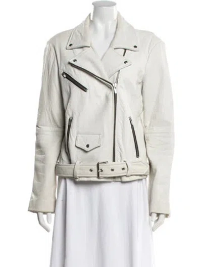 Pre-owned Veda Leather Biker Jacket In White