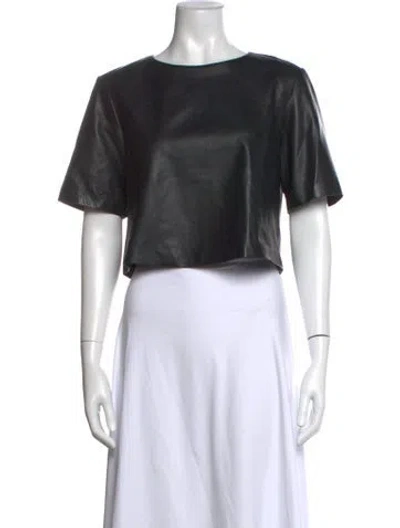 Pre-owned Veda Leather Crew Neck Crop Top In Black