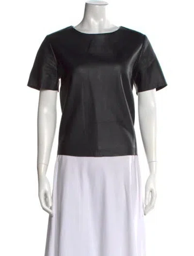 Pre-owned Veda Leather Crew Neck Top In Black