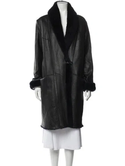 Pre-owned Veda Leather Faux Fur Coat In Blue