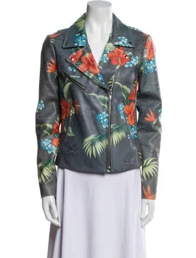 Pre-owned Veda Leather Floral Print Jacket In Blue