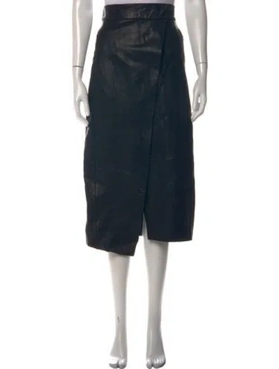 Pre-owned Veda Leather Midi Length Skirt In Black
