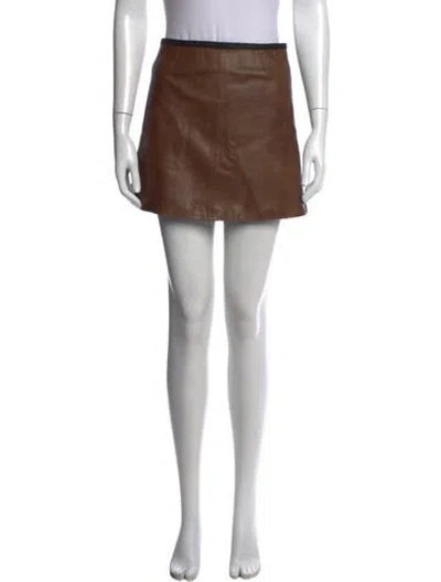 Pre-owned Veda Leather Mini Skirt In Brown