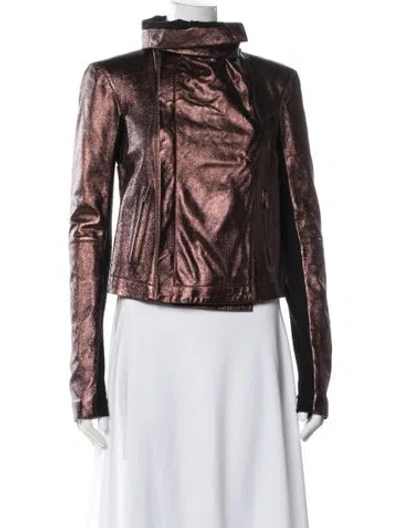 Pre-owned Veda Leather Printed Biker Jacket