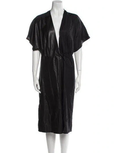 Pre-owned Veda Leather Ruffle Embellishment Robe In Black