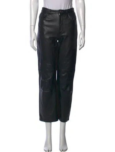 Pre-owned Veda Leather Straight Leg Pants In Black