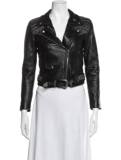 Pre-owned Veda Leather Tweed Pattern Biker Jacket In Black