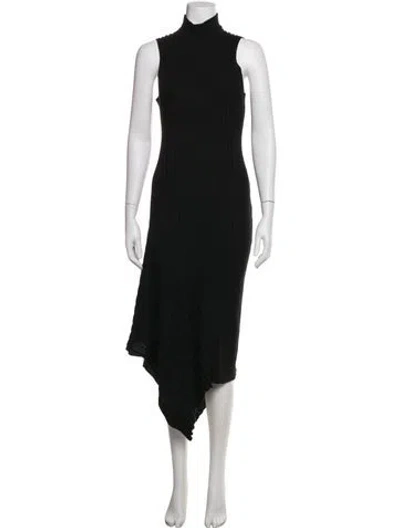 Pre-owned Veda Mock Neck Midi Length Dress In Black