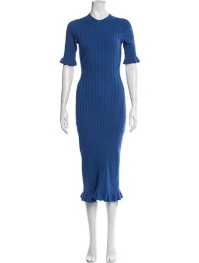 Pre-owned Veda Mock Neck Midi Length Dress In Blue