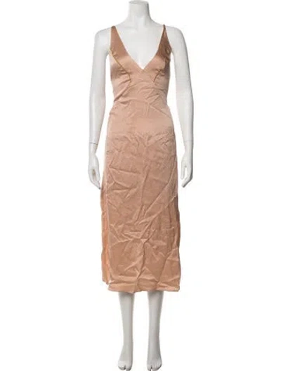 Pre-owned Veda Patterned Midi Length Dress In Brown