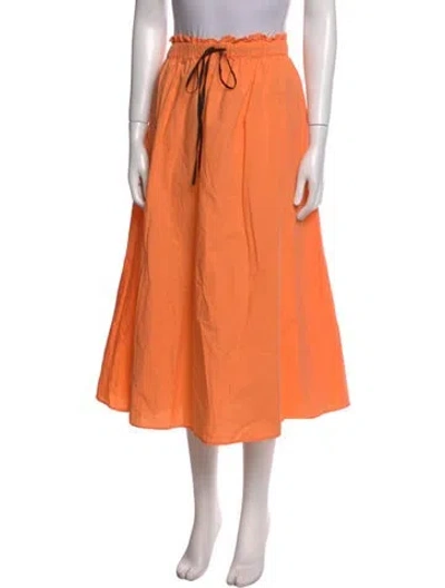 Pre-owned Veda Pleated Accents Midi Length Skirt In Orange