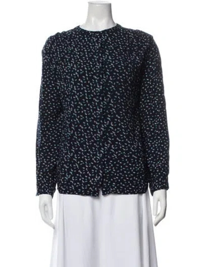 Pre-owned Veda Printed Crew Neck Blouse In Blue