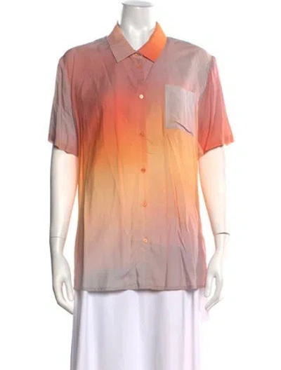 Pre-owned Veda Printed Short Sleeve Button-up Top In Neutral