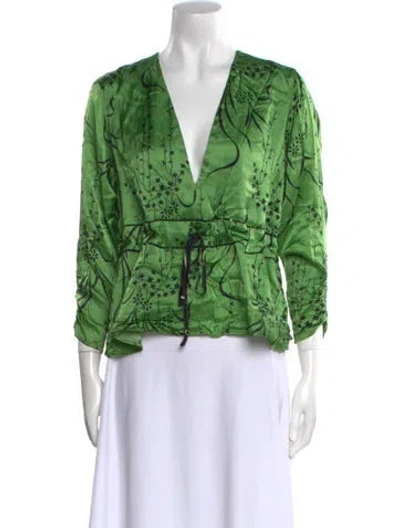 Pre-owned Veda Printed V-neck Blouse In Green
