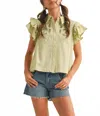 Veda Sara Embroidered Top In Sage Lime In Animal Print