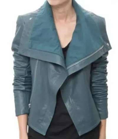 Pre-owned Veda Scuba Max Classic Leather Teal Moto Jacket Msrp $898 Size P In Blue