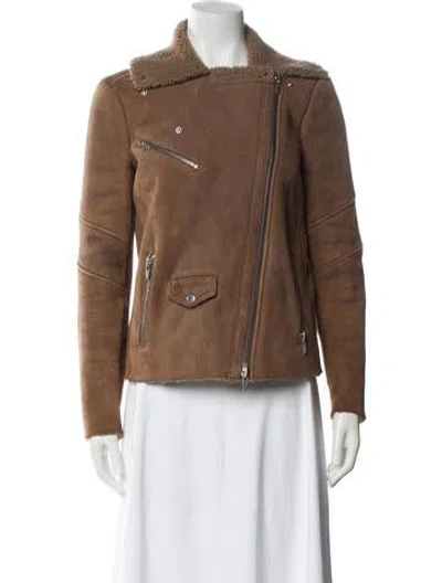 Pre-owned Veda Shearling Biker Jacket In Brown