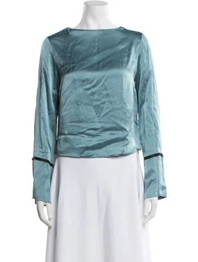 Pre-owned Veda Silk Bateau Neckline Top In Blue